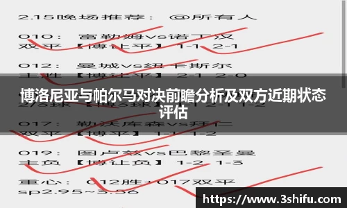 博洛尼亚与帕尔马对决前瞻分析及双方近期状态评估